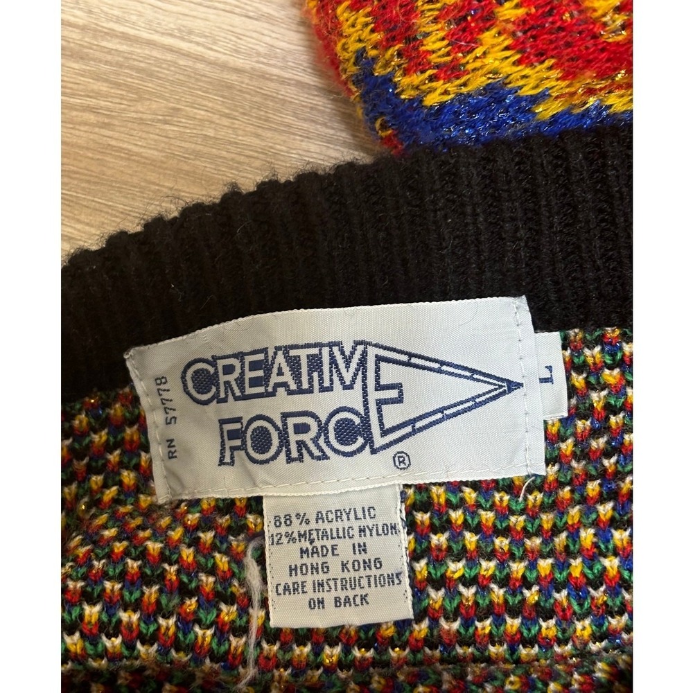 Vintage Creative Force Sweater Women Large Black Abstract Artsy Colorful Teacher - Picture 4 of 5